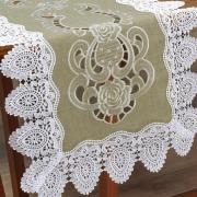 Trilho de Mesa com Bordado Richelieu 45x170cm Avulso - Copenhague Bege - Dui Design