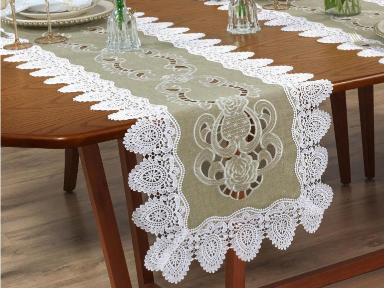 Trilho de Mesa com Bordado Richelieu 45x170cm Avulso - Copenhague Bege - Dui Design