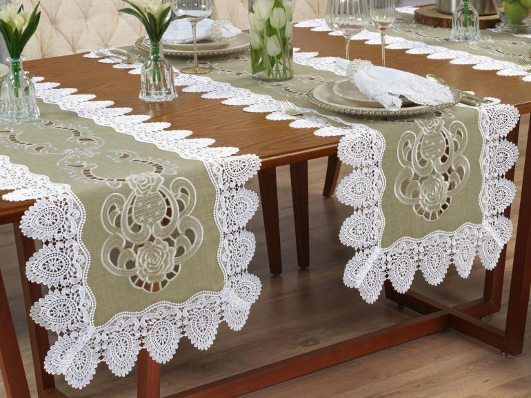 Trilho de Mesa com Bordado Richelieu 45x170cm Avulso - Copenhague Bege - Dui Design