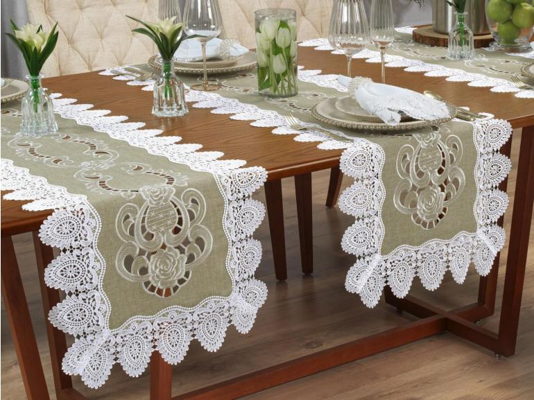 Trilho de Mesa com Bordado Richelieu 45x170cm Avulso - Copenhague Bege - Dui Design