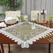 Centro de Mesa Quadrado com Bordado Richelieu 85x85cm - Copenhague Bege - Dui Design