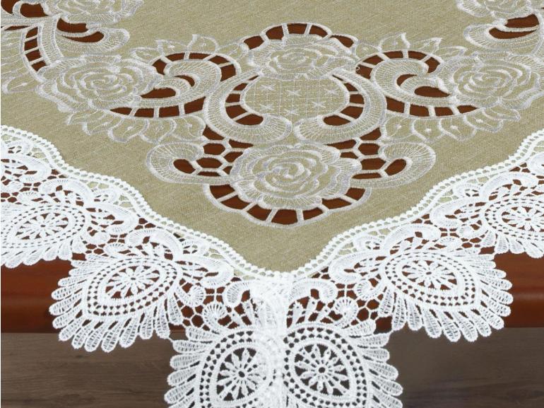Centro de Mesa Quadrado com Bordado Richelieu 85x85cm - Copenhague Bege - Dui Design
