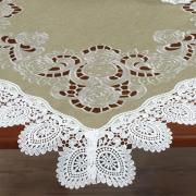 Centro de Mesa Quadrado com Bordado Richelieu 85x85cm - Copenhague Bege - Dui Design