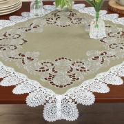 Centro de Mesa Quadrado com Bordado Richelieu 85x85cm - Copenhague Bege - Dui Design