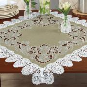 Centro de Mesa Quadrado com Bordado Richelieu 85x85cm - Copenhague Bege - Dui Design