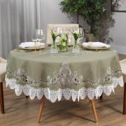 Toalha de Mesa com Bordado Richelieu Redonda 180cm - Copenhague Bege - Dui Design