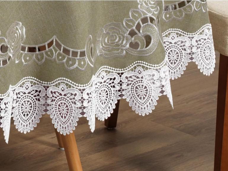 Toalha de Mesa com Bordado Richelieu Redonda 180cm - Copenhague Bege - Dui Design