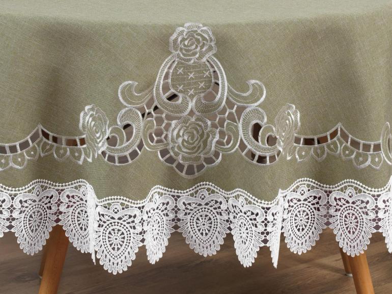 Toalha de Mesa com Bordado Richelieu Redonda 180cm - Copenhague Bege - Dui Design