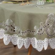 Toalha de Mesa com Bordado Richelieu Redonda 180cm - Copenhague Bege - Dui Design