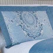 Kit: 1 Cobre-leito Casal Bouti de Microfibra Ultrasonic Estampada + 2 Porta-travesseiros - Corby Azul - Dui Design