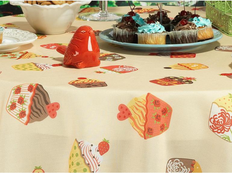 Toalha de Mesa Redonda 160cm - Cupcakes Bege - Dui Design