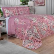 Kit: 1 Cobre-leito King Bouti de Microfibra Ultrasonic Estampada + 2 Porta-travesseiros - Darlise Rosa Velho - Dui Design