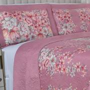Kit: 1 Cobre-leito King Bouti de Microfibra Ultrasonic Estampada + 2 Porta-travesseiros - Darlise Rosa Velho - Dui Design