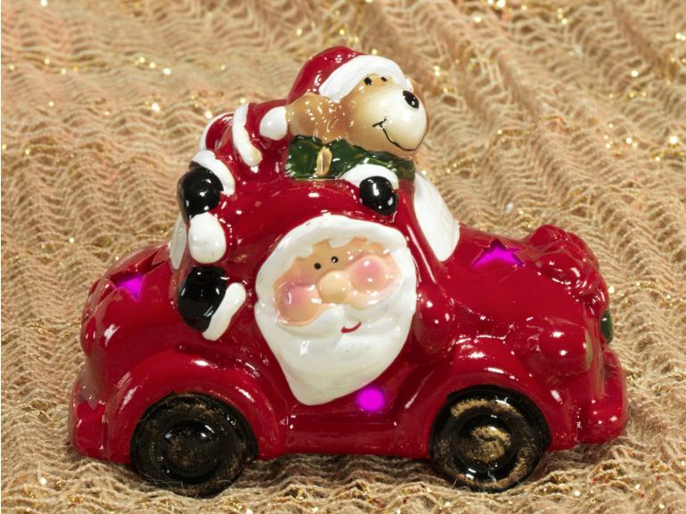 Decoração Natal de Cerâmica com Led 9,3cm de altura - Carro Papai Noel - Dui Design