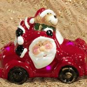 Decoração Natal de Cerâmica com Led 9,3cm de altura - Carro Papai Noel - Dui Design