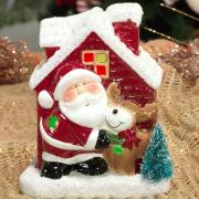 Decoração Natal de Cerâmica com Led 16cm de altura - Papai Noel com Rena - Dui Design
