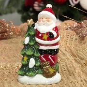 Decoração Natal de Cerâmica com Led 16,2cm de altura - Papai Noel na Árvore - Dui Design