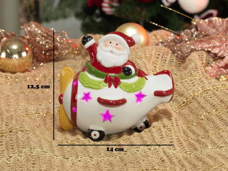 Decoração Natal de Cerâmica com Led 12,5cm de altura - Avião Nicolau - Dui Design