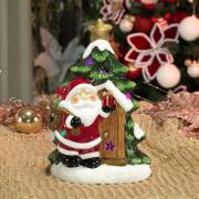 Decoração Natal de Cerâmica com Led 25cm de altura - Papai Noel com Presentes - Dui Design