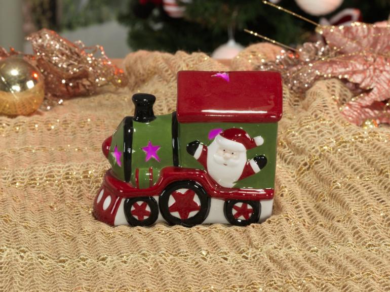 Decoração Natal de Cerâmica com 10cm de altura - Trem Nicolau com Led - Dui Design