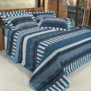 Kit: 1 Cobre-leito Casal + 2 Porta-travesseiros 150 fios 100% Algodo - Denin Azul - Dui Design