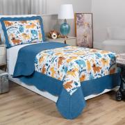 Kit: 1 Cobre-leito Solteiro Kids Bouti de Microfibra PatchWork Ultrasonic + 1 Porta-travesseiro - Dog Style - Dui Design