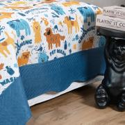 Kit: 1 Cobre-leito Solteiro Kids Bouti de Microfibra PatchWork Ultrasonic + 1 Porta-travesseiro - Dog Style - Dui Design