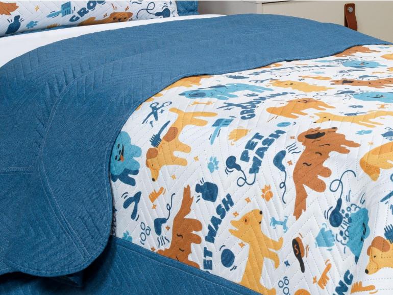 Kit: 1 Cobre-leito Solteiro Kids Bouti de Microfibra PatchWork Ultrasonic + 1 Porta-travesseiro - Dog Style - Dui Design