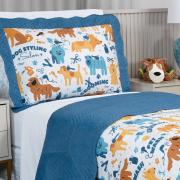 Kit: 1 Cobre-leito Solteiro Kids Bouti de Microfibra PatchWork Ultrasonic + 1 Porta-travesseiro - Dog Style - Dui Design