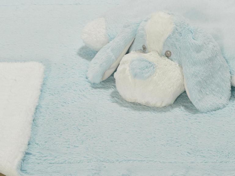 Kit: 1 Cobertor Baby Pele de Carneiro Sherpa + 1 Almofada Baby Kids de Bichinhos - Dog Azul Sherpa - Dui Design