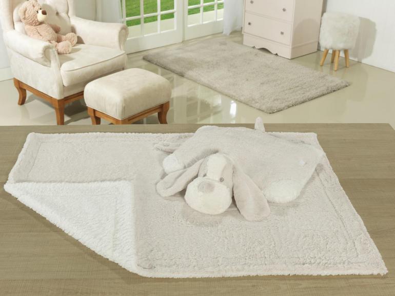 Kit: 1 Cobertor Baby Pele de Carneiro Sherpa + 1 Almofada Baby Kids de Bichinhos - Animais Sherpa - Dui Design