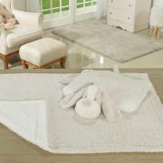 Kit: 1 Cobertor Baby Pele de Carneiro Sherpa + 1 Almofada Baby Kids de Bichinhos - Animais Sherpa - Dui Design