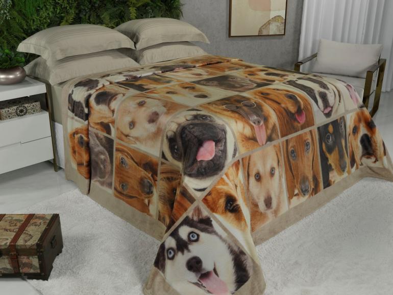 Cobertor Avulso Solteiro Flanelado com Estampa Digital 260 gramas/m² - Dogs Faces - Dui Design