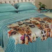 Cobertor Avulso Casal Flanelado com Estampa Digital 260 gramas/m² - Dogs Tricot Azul - Dui Design