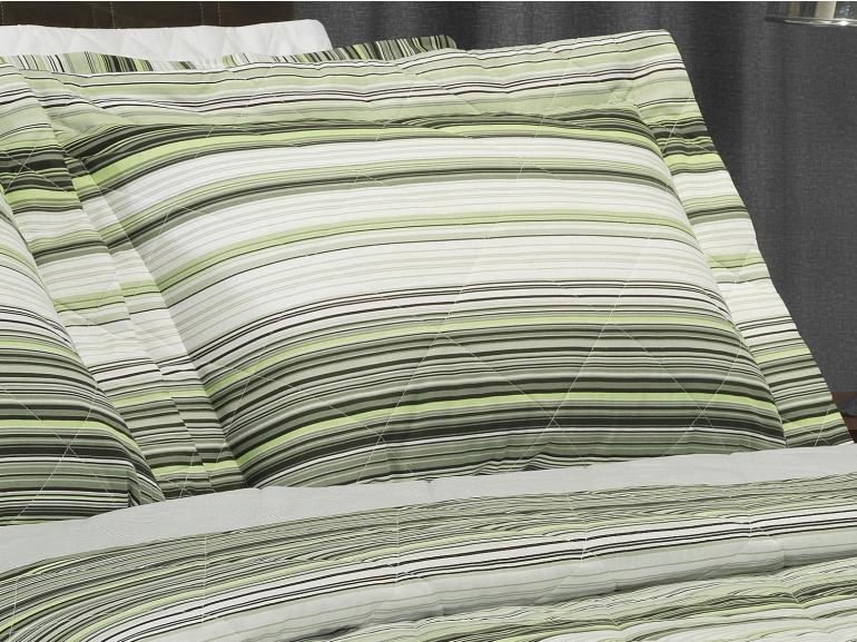 Kit: 1 Cobre-leito Casal + 2 Porta-travesseiros 150 fios - Doha Cinza e Verde - Dui Design