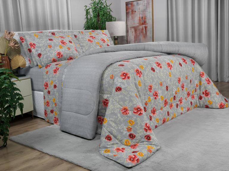 Jogo de Cama King Percal 180 fios - Dora Cinza - Dui Design