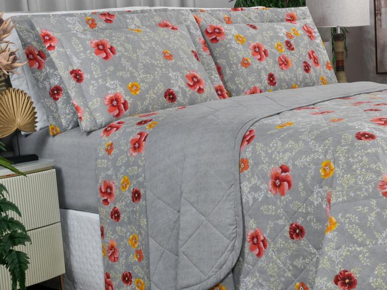 Enxoval King com Cobre-leito 7 peas Percal 180 fios - Dora Cinza - Dui Design