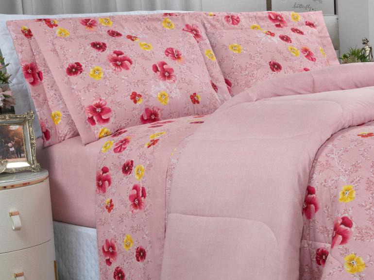 Jogo de Cama King Percal 180 fios - Dora Rosa - Dui Design