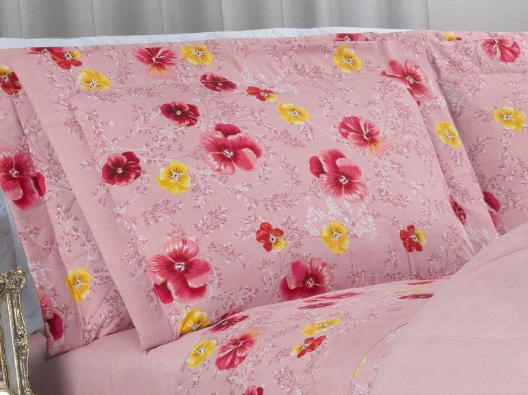 Jogo de Cama King Percal 180 fios - Dora Rosa - Dui Design