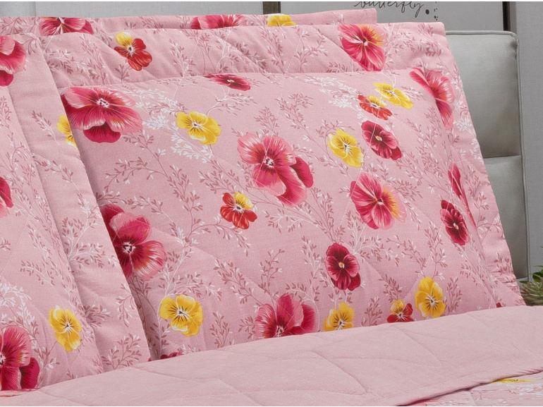 Enxoval Queen com Cobre-leito 7 peas Percal 180 fios - Dora Rosa - Dui Design