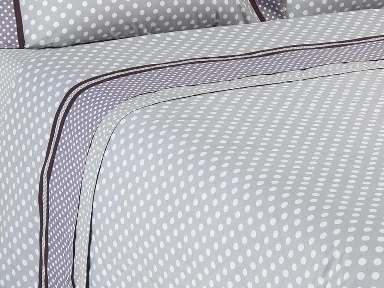 Kit: 1 Cobre-leito Queen + 2 Porta-travesseiros Percal 200 fios 100% Algodo - Dots Lils - Dui Design