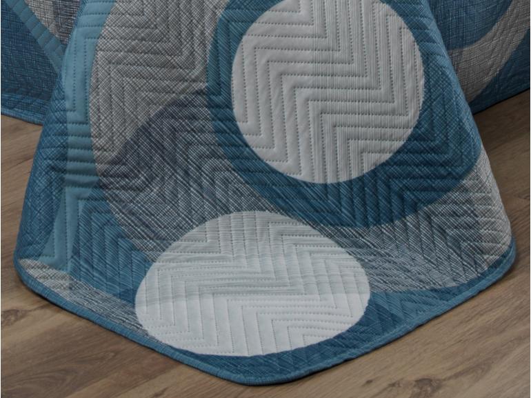 Kit: 1 Cobre-leito Queen Bouti de Microfibra Ultrasonic Estampada + 2 Porta-travesseiros - Dublin Azul - Dui Design