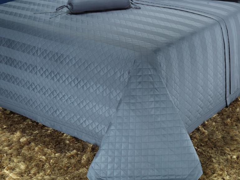 Kit: 1 Cobre-leito King + 2 porta-travesseiros Cetim 300 fios 100% Algodo - Duo Azul ndigo - Dui Design
