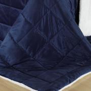 Kit: 1 Edredom Queen Plush e Pele de Carneiro + 2 Porta-travesseiros - Plush Sherpa Azul Marinho - Dui Design