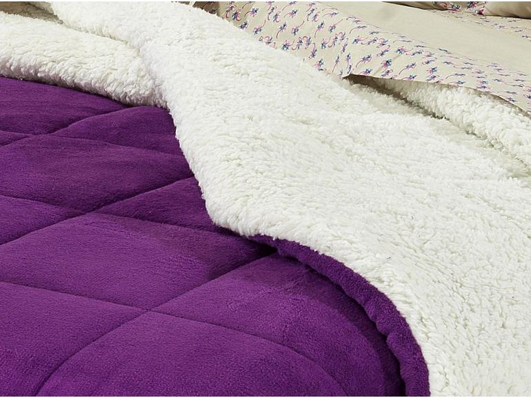 Edredom King Plush e Pele de Carneiro - Sherpa Madrid Violeta - Dui Design