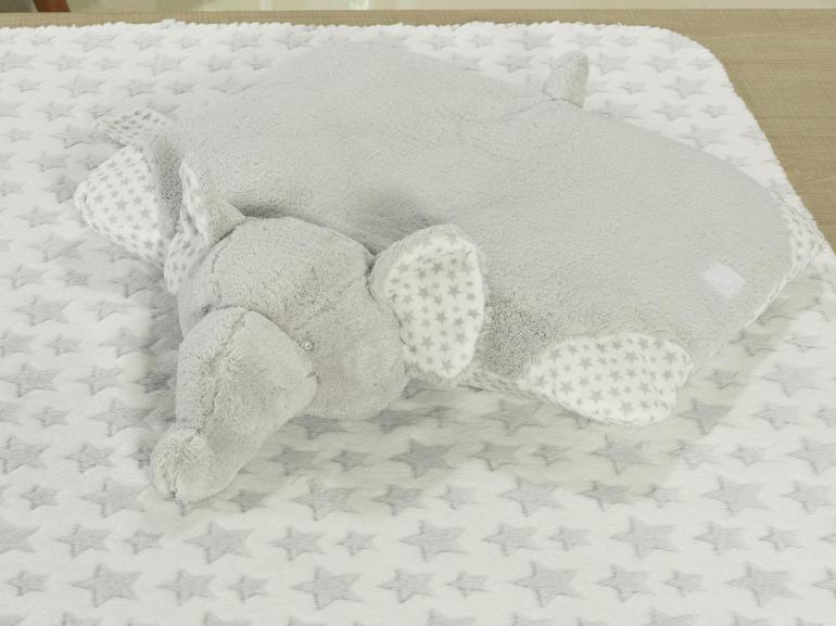 Kit: 1 Manta Jacquard Baby de Microfibra + 1 Almofada Baby Kids de Bichinhos - Elefante Cinza - Dui Design