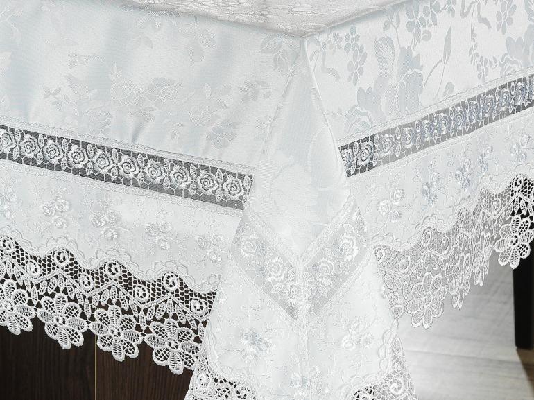 Toalha de Mesa com Bordado Guipir Fcil de Limpar Retangular 10-12 Lugares 180x320cm - Elegance Branco - Dui Design