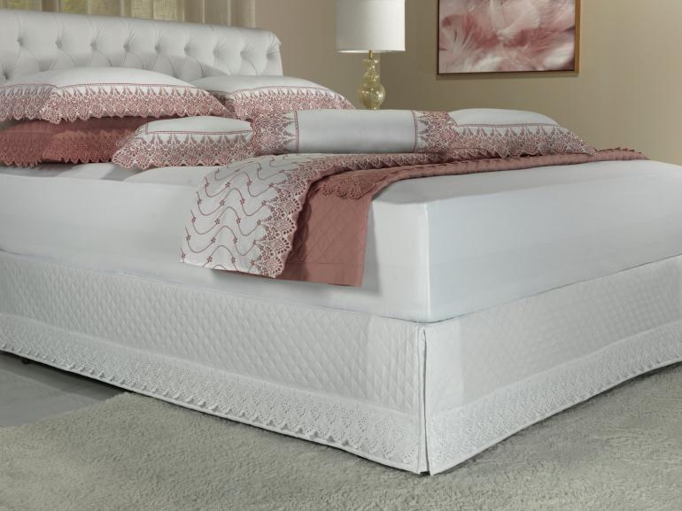Saia para cama Box Matelassada com Bordado Inglês Queen - Elegance Branco - Dui Design