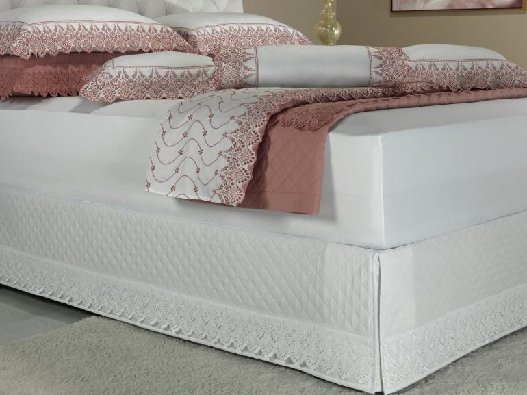 Saia para cama Box Matelassada com Bordado Inglês Queen - Elegance Branco - Dui Design