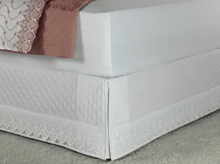Saia para cama Box Matelassada com Bordado Inglês Solteiro - Elegance Branco - Dui Design